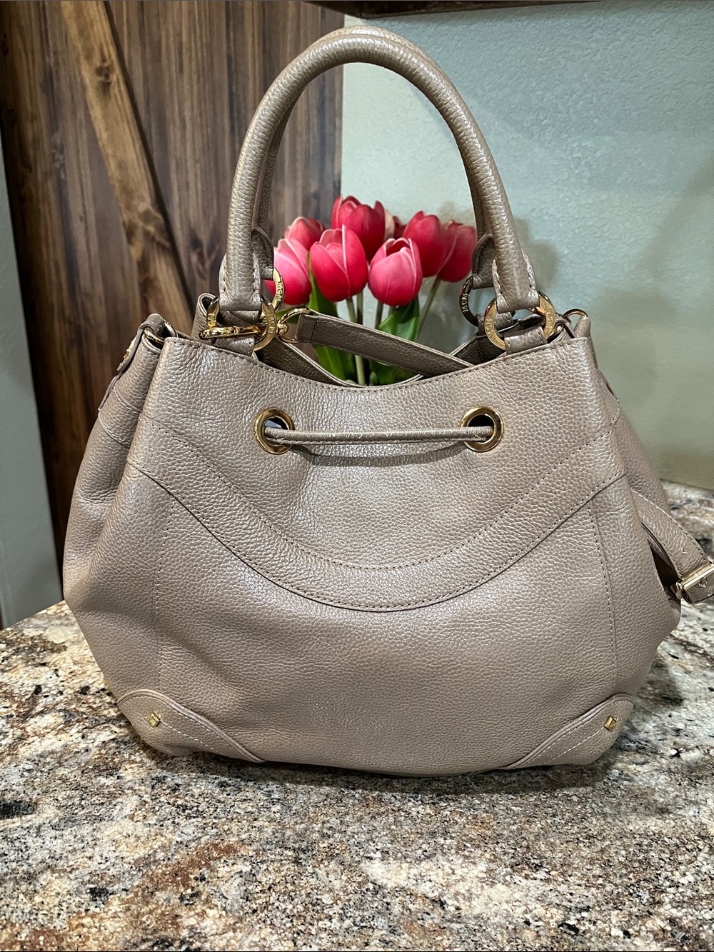 MCM leather 2 way Stylish Drawstring Bucket Bag - Picture 7 of 14